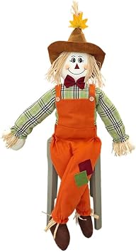 Scarecrow Harvest Decoration, 43.5 Sitter Scarecrow for Autumn Fall Hallowewen, Holiday Ornament for Garden Yard Porch, Boy