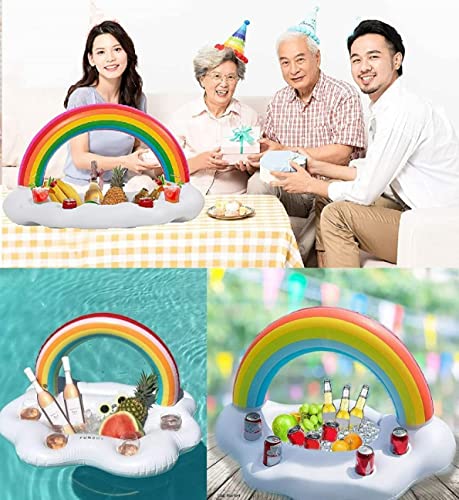 NYRWANA Inflatable Rainbow Cloud Tray Bar Cup Drink Holder Container Party Swimming Pool Toy Floating Portable Buffet Ice Serving Drinks Salads Foods Fruits - Image 4