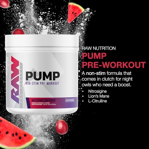 Image of RAW Pump Stim Free Pre Workout (Watermelon Grape) - Non-Stimulant Pre Workout Supplement Powder Nitric Oxide Booster - Pre Workout Supplements Drink for During Workout - 40 Servings