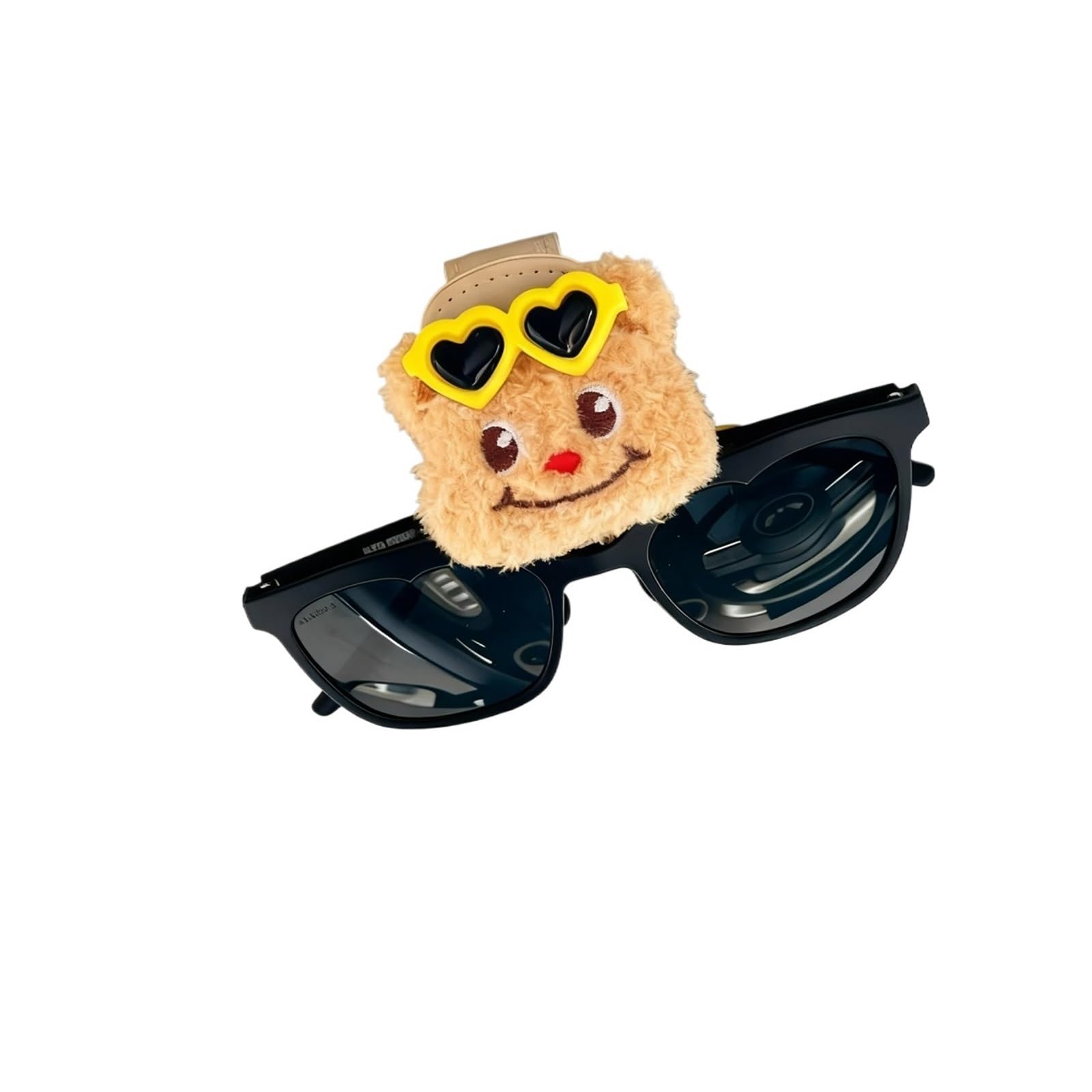 Soporte Gafas Coche Clip de Gafas de Sol de Cuero PU for Coche, Tarjeta for Visera, muñeco de Peluche Creativo, Cara, succión magnética Multifuncional, Clip de Almacenamiento Estable(Yellow)