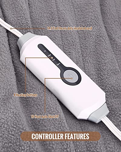 Yakee Heated Blanket Full Size 72" X 84", Polar Fleece Electric Throw Full Body Warming With Fast Heat, Heating Blankets For Couch & Bed With 4 Levels & 10 Hour Auto Off, Machine Washable (Grey) #TOP3