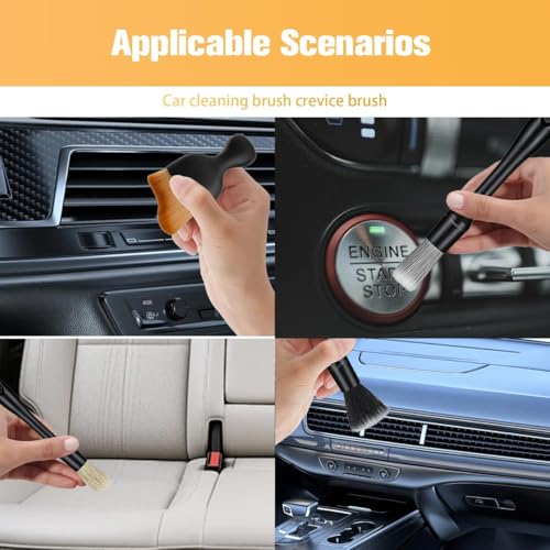 Image of 4 PCS Car Detailing Brush Set for Cleaning Interior or Exterior, Boars Bristle Detailing Brushes, Dusting Cleaning Supplies, Tool for Emblem, Air Vents, Wheels, Leather Upholstery Seat