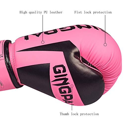 Gingpai Boxing Gloves For Men Women,Leather Boxing Gloves For Punching Bag,Kickboxing,Muay Thai Fighting Gloves (Pink - Black, 12Oz) #TOP1