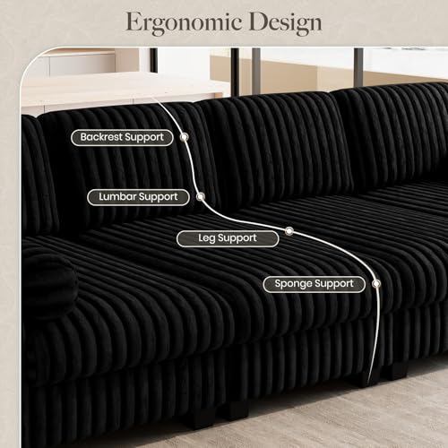 Image of Belffin Plush Corduroy Modular Cloud Sofa Bed with Deep Seat Sectional Cloud Couches for Living Room. Black Couch