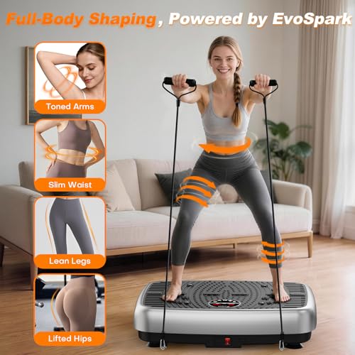 Image of Vibration Plate Exercise Machine, EvoSpark Dual Motor Vibrating Plate for Lymphatic Drainage Weight Loss 450 Lbs Capacity, 120 Levels Full Body Workout Shake Platform Machines for Women Men