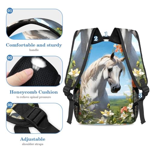 Sac à dos grande capacité motif cheval et chat pour école et voyage - 4