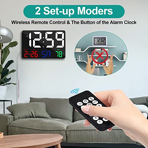 U-picks Digital Wall Clock, 11.5" Large Display With Wireless Remote Control, Oversize Alarm With Date Temp - Image 2