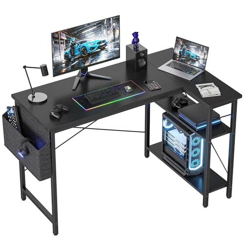 BEXEVUE Escritorio de Esquina Ordenador - 100x70 cm Mesa en Forma L, Estantes de Almacenamiento, Esquina Reversible, Gaming Escritorio Mesa Gamer Desk para Estudio Trabajo Oficina Dormitorio Hogar
