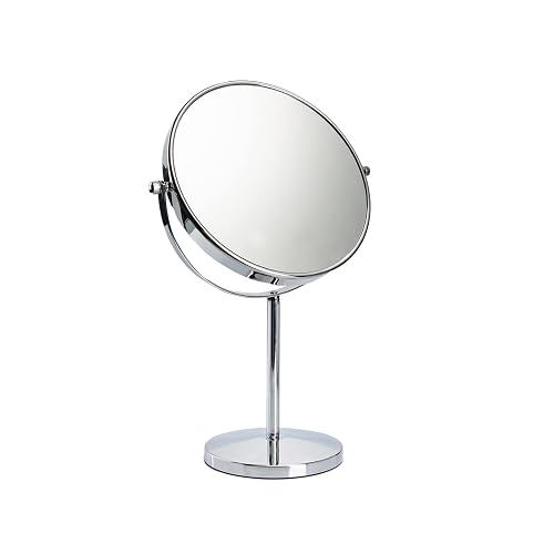 15' Tall Classic Round Desktop Makeup Mirror with Magnification, 8' Large Double-Sided 360° Swivel Free Standing Vanity