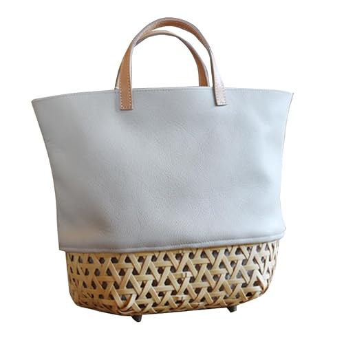 BB002-1-1 竹と牛革のカゴバッグ オフホワイト