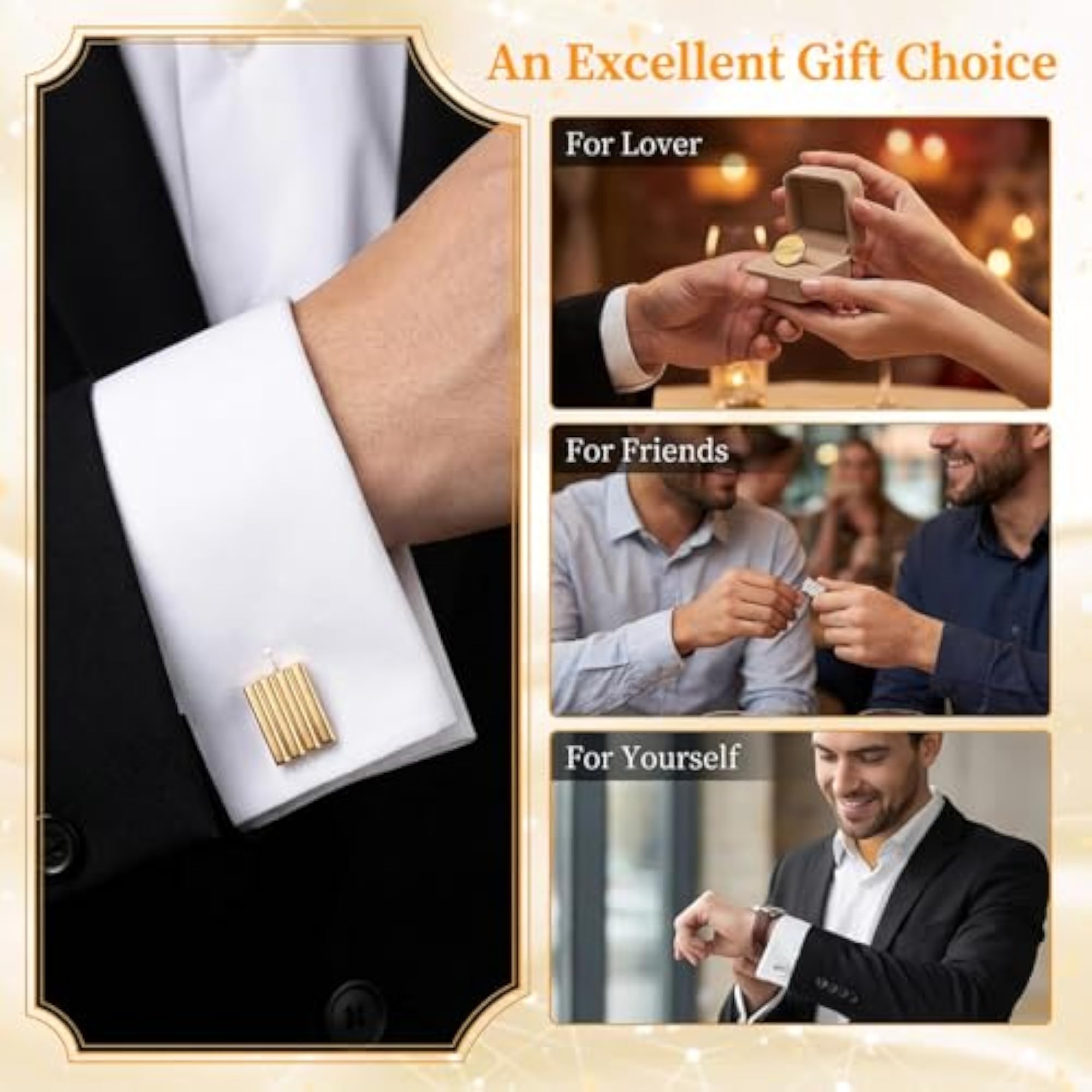 4-Piece Cufflinks Set for Men, Striped Design