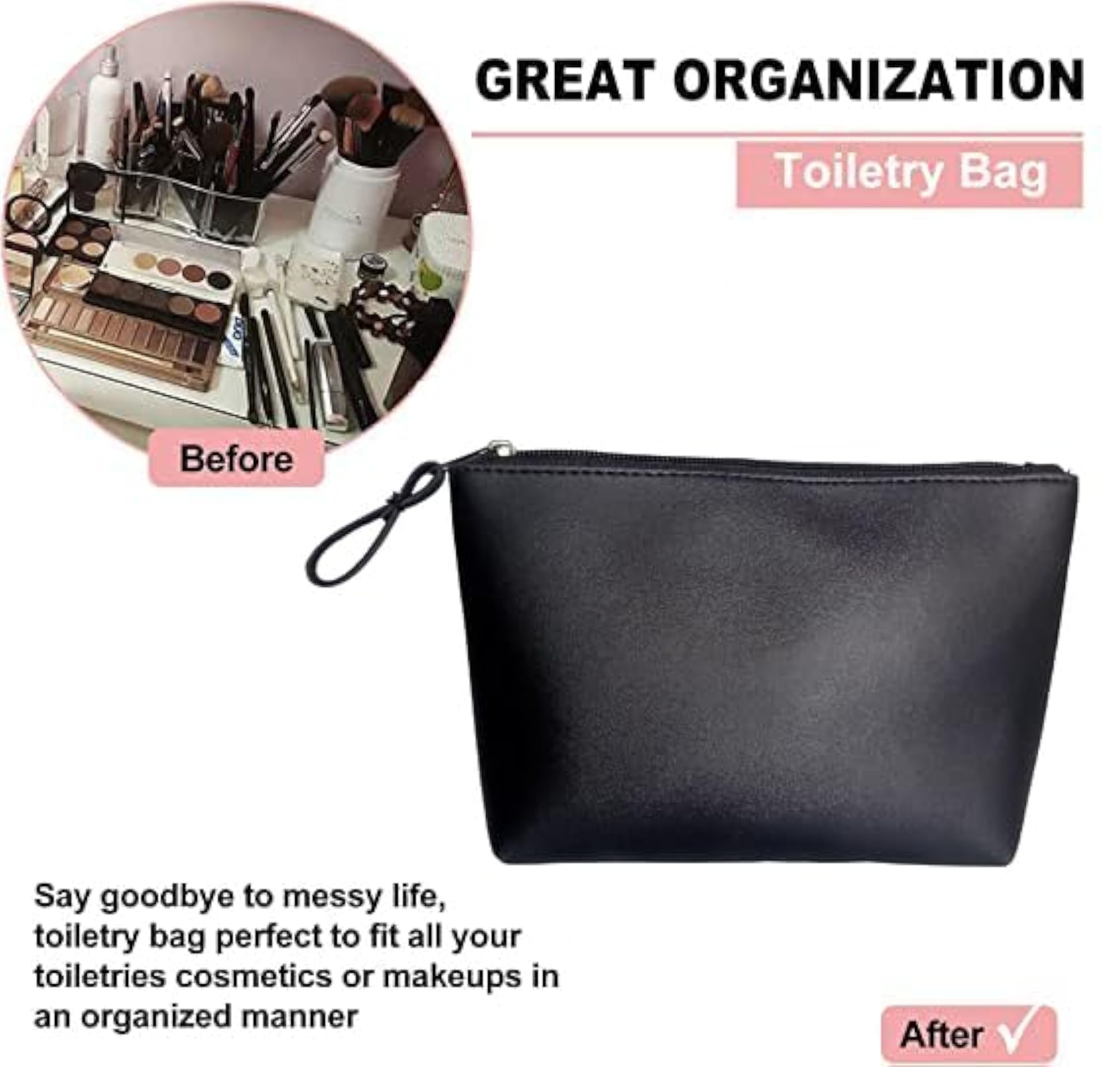Black Toiletry Bag for Men & Women, Multipurpose Travel Pouch