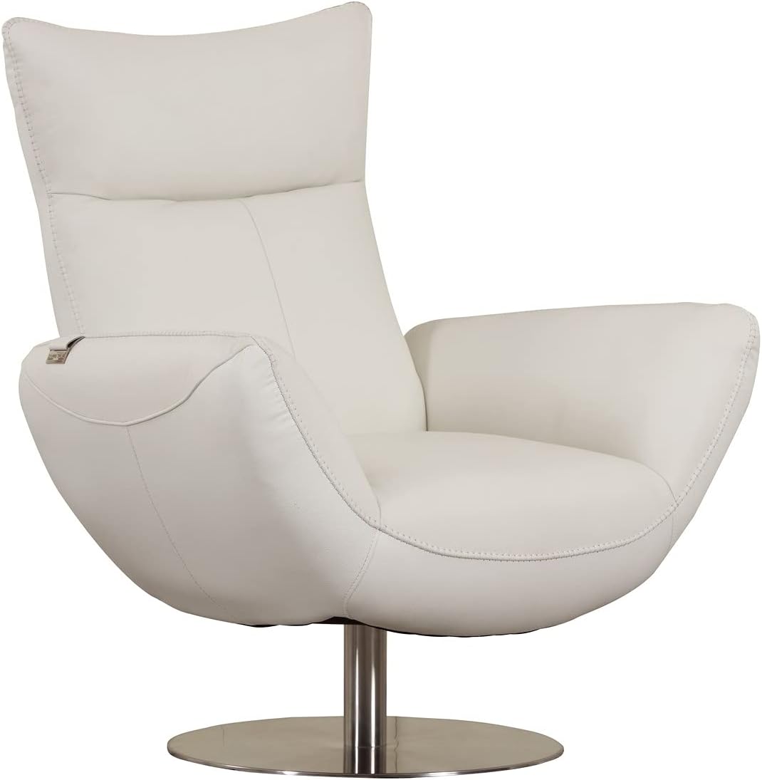Blackjack Furniture Skyline Modern Swivel Lounge Chair with Top Grain Italian Leather Upholstery, Smooth 360° Spin Mechanism, High Back for Neck Support, and Stainless Steel Base, White