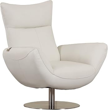 Blackjack Furniture Skyline Modern Swivel Lounge Chair with Top Grain Italian Leather Upholstery, Smooth 360 Spin Mechanism, High Back for Neck Support, and Stainless Steel Base, White