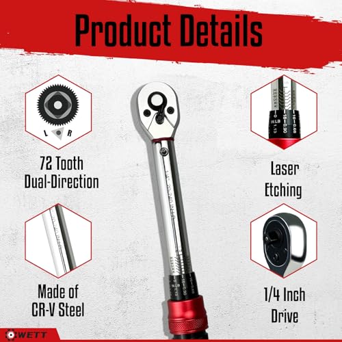 Image of WETT 50Piece Click Torque Wrench Set, 1 /4 Inch Drive Bike Torque Wrench, 2.3-27.1NM (20-240IN.LB), ±3% Precision, Bicycle Maintenance Tool Kit with Bit Sockets, Adapter, Universal Joint, Extension Bar