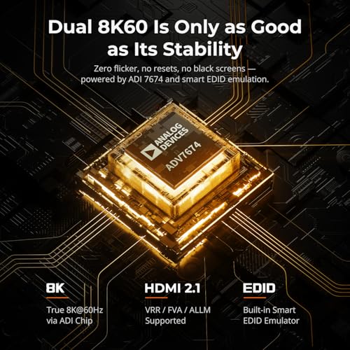 Image of TESmart 4K@144Hz Displayport + HDMI KVM Switch Dual Monitor USB 3.0, HDMI 2.1 & DP 1.4 KVM Switch 2 Monitors 2 Computers 8K@60Hz for Gaming, Support EDID, Gigabit Network, VRR, All Input Cables