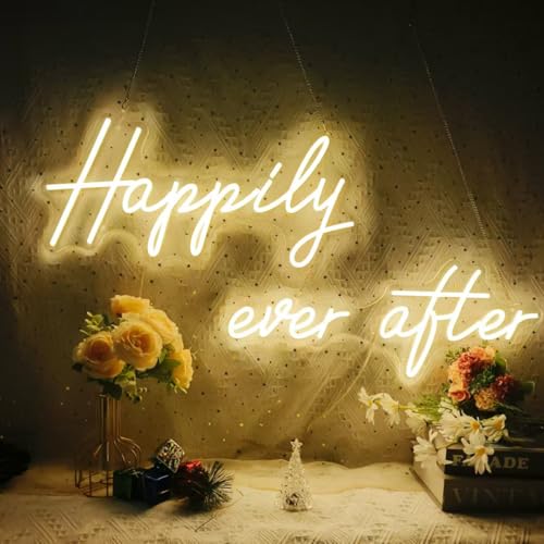 Happily Ever After Neon Sign Large 42.5 Inch Neon Sign Wedding Happily Ever After with Remote Dimmer Neon Lights for Bedroom Wedding Birthday Bachelorette Party Warm White