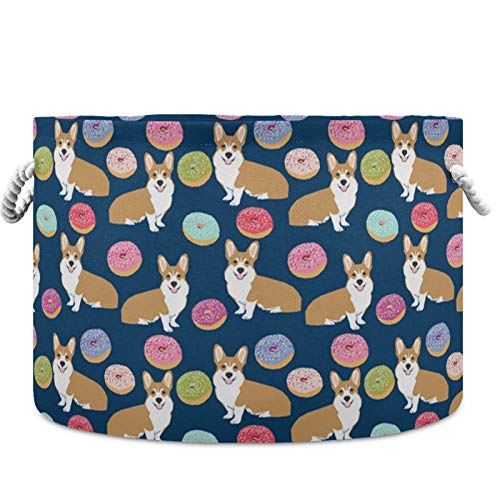 Image of visesunny Collapsible Large Capacity Basket Corgi Dog Colorful Donut Clothes Toy Storage Hamper with Durable Cotton Handles Home Organizer Solution for Bathroom, Bedroom, Nursery, Laundry,Closet