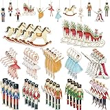 Harloon 48 Pcs Christmas Wooden Nutcracker Ornaments Christmas Tree Ornaments Decorations Xmas Tree Vintage Hanging Signs for Xmas Farmhouse Home Winter Holiday Party Supplies(Walnut)