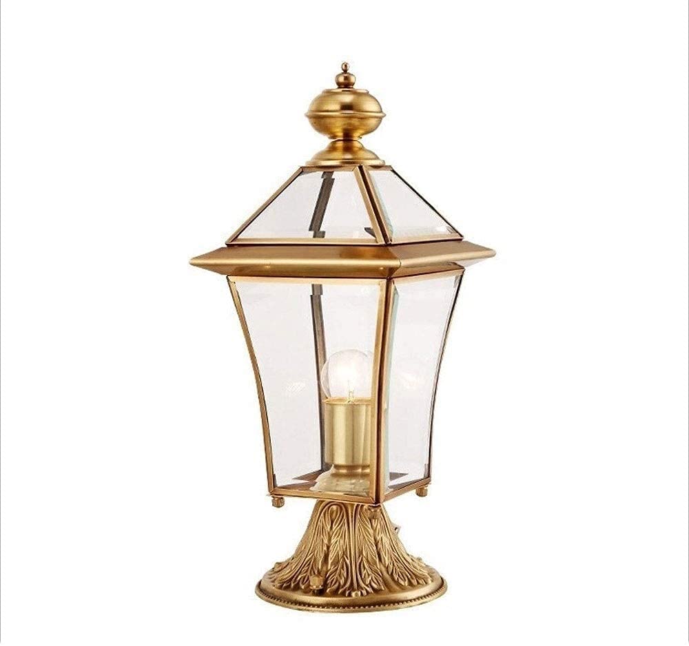 Popular Fashion American Country Outdoor E27 Waterproof IP65 Patio Post Lamp External Copper Pillar Column Light Lantern Gold Victoria Antirust Pedestal Lamp High Light G（Gold-15 * 40CM） (Gold 15*40CM)