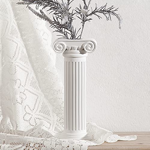 Saihisday Jarrón de Flores de Estilo Griego Romano, jarrón de Columna Romana de Resina, decoración de estatuas griegas para centros de Mesa, Color Blanco, 24,5 cm de Alto (sin Flor)