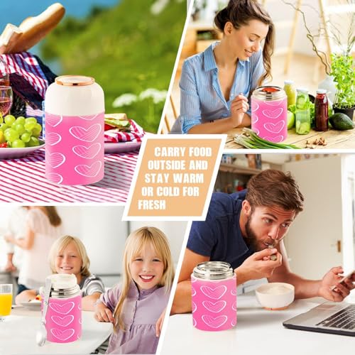 Termo para comida de 500ml con diseño de corazones, ideal para llevar tu almuerzo caliente 8