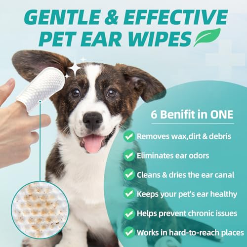 Image of Ear Cleaner Finger Wipes for Dogs & Cats - Gently Remove Ear Wax Debris Sooths & Deodorizes, Relieve Ear Itching & Inflammation, Natural Ingredients Fresh Coconut Scent 150 Pcs