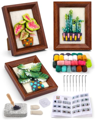 Image of OEHPICC Needle Felting Kits for Beginners Adult, Wool Felting Kit with Frame, Needle Felt Painting Kit with Felting Needles, Fabric Sheet, Instructions -3 Packs