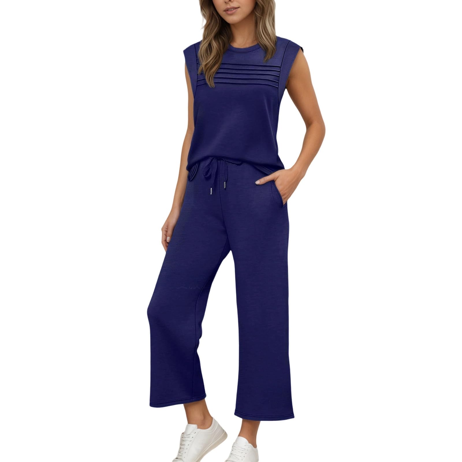 Ensemble Deux pièces décontracté composé d'un Pantalon de Jogging Souple et d'un débardeur, Confortable et Streetwear.