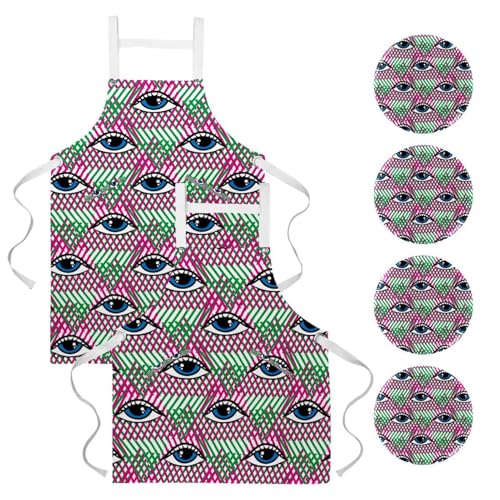 Lot de 2 tabliers de cuisine avec motif yeux amusants pour restaurant et bistrot