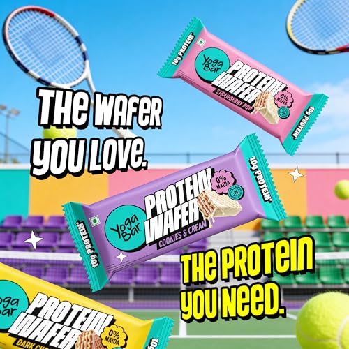 Image of Yogabar 10g Protein Wafer Bars Variety Pack | Strawberry Pop, Dark Chocolate & Cookies & Cream | Crunchy High Protein Bars | 0% Maida | Made with Goodness of Millets and Multigrain | 40g Each | Pack of 10
