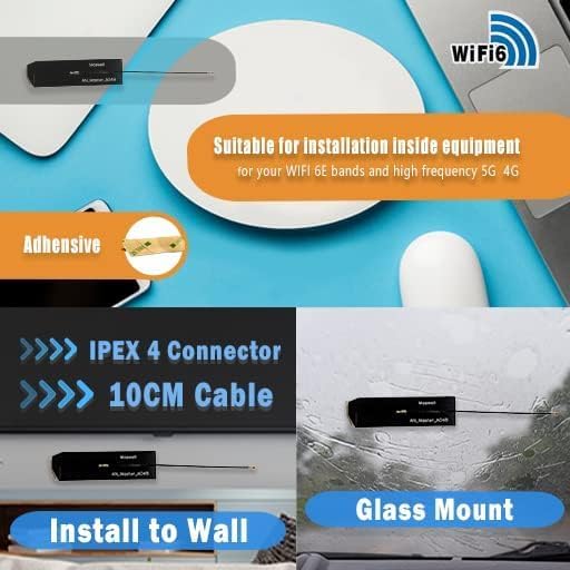 Maswell Antenna WiFi Interna FPC – 1400-6000 MHz, Supporto Adesivo, Per 2.4 GHz, 5 GHz, 6 GHz, Bluetooth, Zigbee, Wi-Fi 6, Cavo 10 Cm Con Connettore IPEX4 - 4