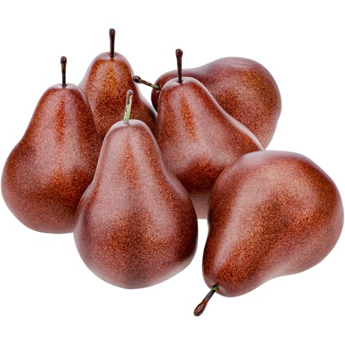 Meiwlong 6 Pcs Faux Brown Pears - Realistic Fake...