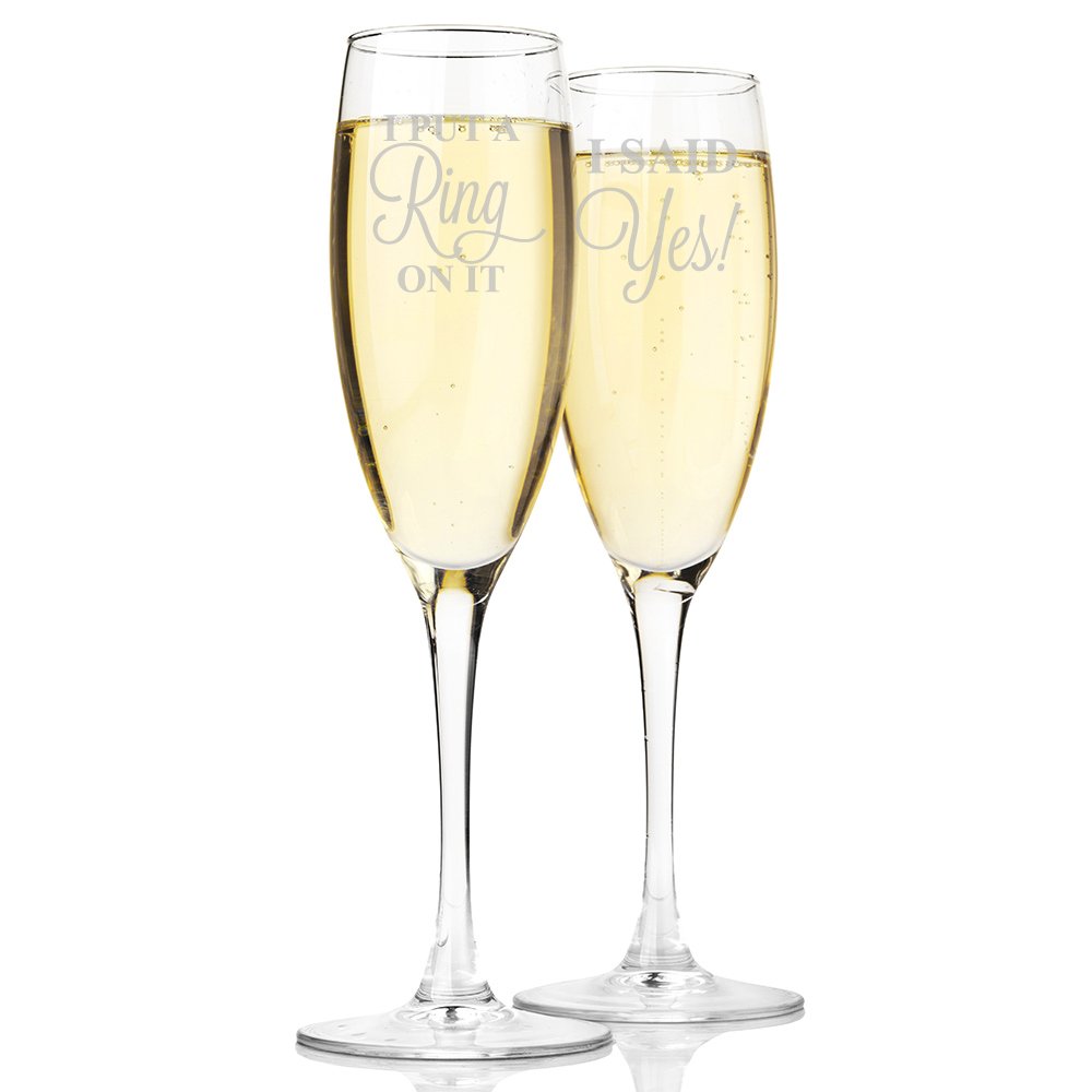 I Put A Ring On It and I Said Yes Champagne Toasting Flute Glasses, Set of 2 Y