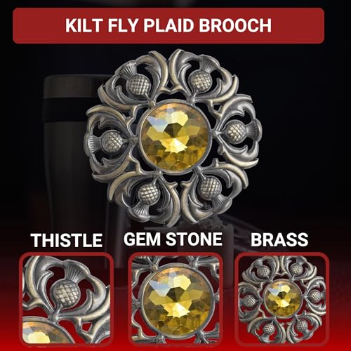 Image of Luxurious Scottish Kilt Fly Plaid Brooch - Premium Thistle Design Adorned with Sparkling Stones, Handcrafted Tartan Sash Pin, Luxurious Accessory for Women's Highland Dress