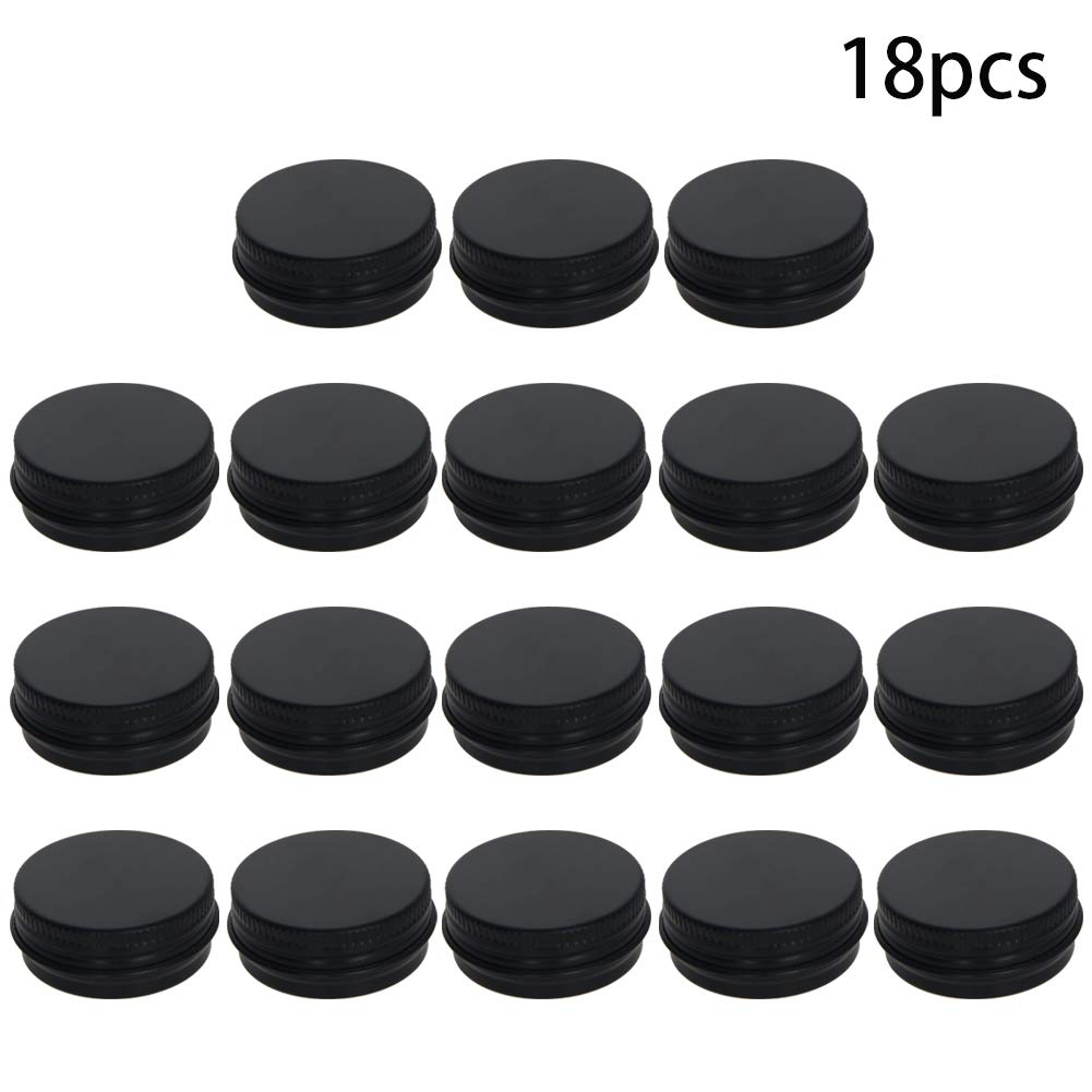 Jutagoss 1/2 oz Round Aluminum Cans, Tin Can Screw Top Metal Lid Containers for Lip Balm, Crafts, Cosmetic, Candles, Candies, black 15ml 18pcs