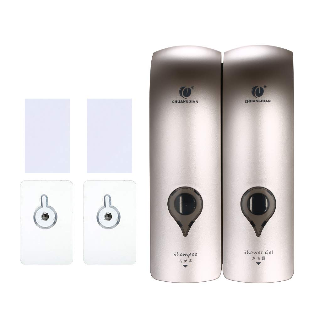 Decdeal - Lote de 2 dispensadores de jabón manual de 300 ml para baño, ducha, gel de champú líquido desinfectante, dispensador de dispensador, sin perforación