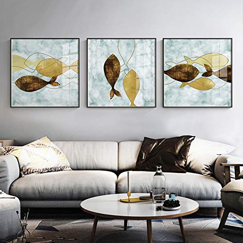 Peinture abstraite marron et or pour habiller un grand mur vide de salon 3 toiles