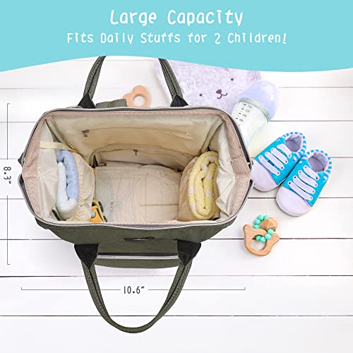 Pipi bear Nappy Changing Bag, Multi-functional Waterproof Travel Diaper Bag Backpack with Changing Pad (Olive Green) - Image 3