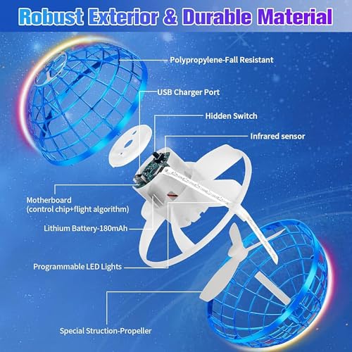 2025 Upgraded Flying Orb Ball Toy with LED Lights, Cosmic Boomerang Hover Orb Ball for Kids & Adults, for Indoor/Outdoor Fun Cool Holiday Magic Toy, for Boys & Girls (Blue+Red) - Image 6