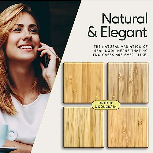 Iato Iphone 12 Mini Wood Case. Unique & Classy Shockproof Protective Cover. Wireless Charging Compatible Real Wooden Overlay On Soft Black Tpu - Brilliant Bamboo #TOP2