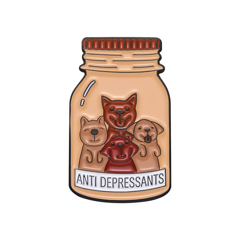 Anti Depressants Is Pet A Dog Enamel Lapel Pin Cartoon Medicine Bottle Metal Badge Brooch Pet Dog Series Fun English Letter Cartoon Brooch Accessories