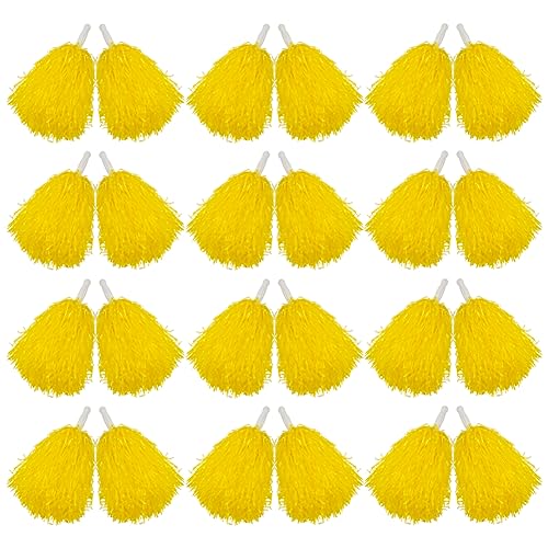 Hooshing 12PCS Cheerleading Pom Poms Yellow Plastic Cheer Pom Poms with Handles for Team Spirit Sports Party Dance