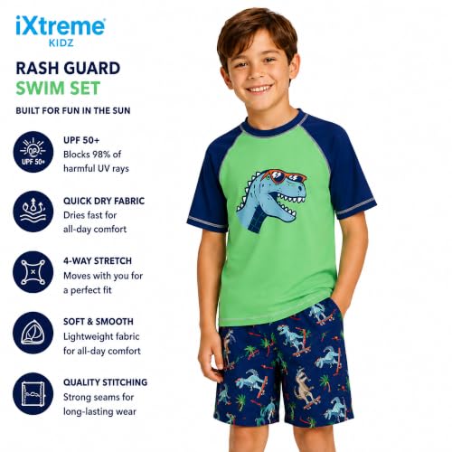 Image of iXtreme Boys Swim Set - 2 Piece Rash Guard Short Sleeve Swim Shirt and Boys Swim Trunks for Infants Toddlers & Big Boys
