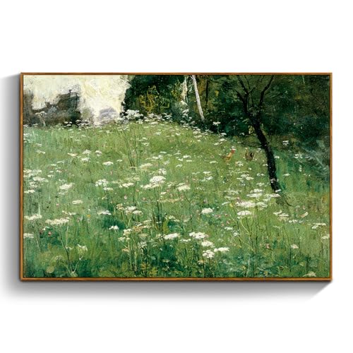 crmotu Vintage Framed Wall Art, Meadow Wildflower Landscape Canvas Painting, Nature Outdoor Scenery Art Prints, Rustic Aesthetic Wall Pictures for Living Room Bathroom Bedroom Farmhouse Decor 20x30in