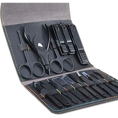 Leipple Manicure Set Professional Pedicure Kit Nail Care Tools - 16 in 1 Stainless Steel Nail Clippers Tools - Grooming Kit with Luxurious Leather Travel Case (Black) Cover