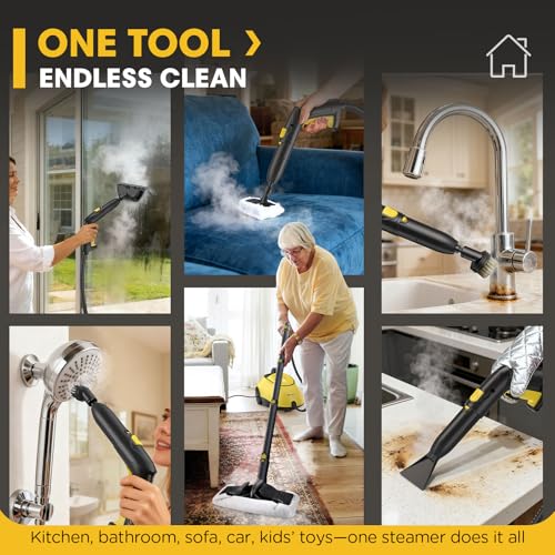 Heavy Duty Steam Cleaner, 1500W High-Temperature Mop with 26 Accessories, 1.4L Portable Tank, Chemical-Free Cleaning for Floors, Tiles, Cars & More, Child Lock for Safety, Easy Operation(Yellow) - Image 7