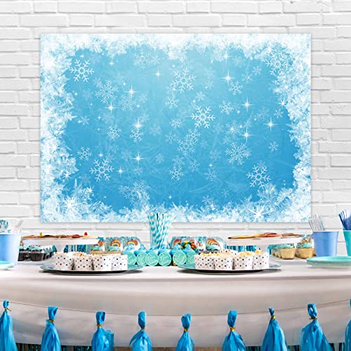 Allenjoy 7X5Ft Ice Blue Winter Backdrop For Studio Photography 1St First Birthday Party Decoration Banner Festival White Snowflake Snowfall Christmas Background Baby Shower Kids Photo Booth Props #TOP3