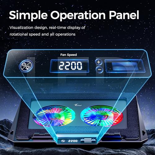 Image of Techie AeroTwin Pro Laptop Cooling Pad with Dual 110 mm High Airflow Turbo Fans | Touch LCD RGB Control with 10 Lighting Modes | Adjustable Laptop Stand with Phone Holder for Laptop and Tablet