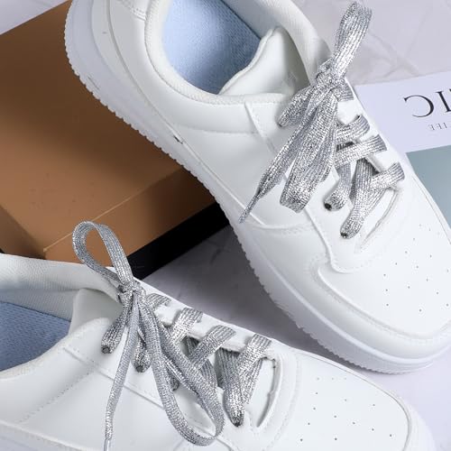 Glitter Shoe Laces,Premium Flat Silver Sneakers,Fashion Bling Shoe Laces for Sneakers Silver Shoes Strings for Sneaker Shiny Sparkle Shoes Lace for Womens Sneaker Skate Boots Sports Training3